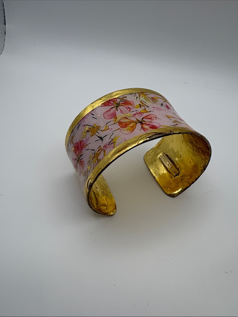 Evocateur Floral Pink & Gold Wide Cuff Bracelet